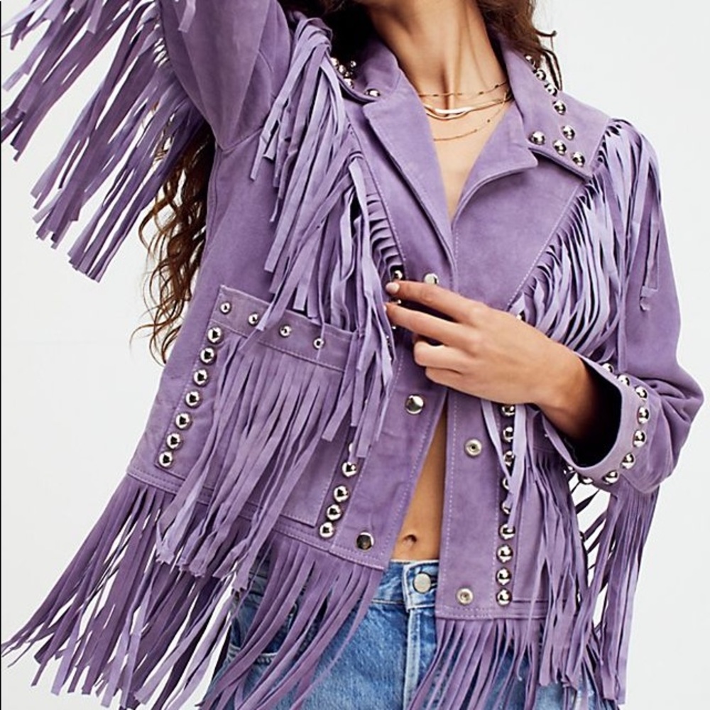 Free People X Understated Leather- Howdy Studded Jacket, Lilac